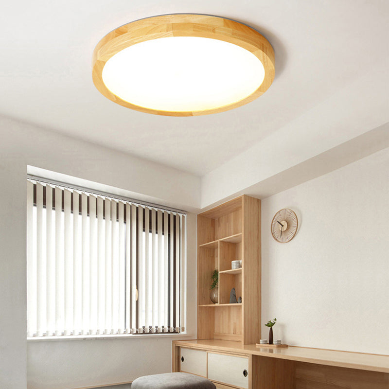 Round Flush Light Fixtures Modern Style Wood 1 Light Flush Mount Lights