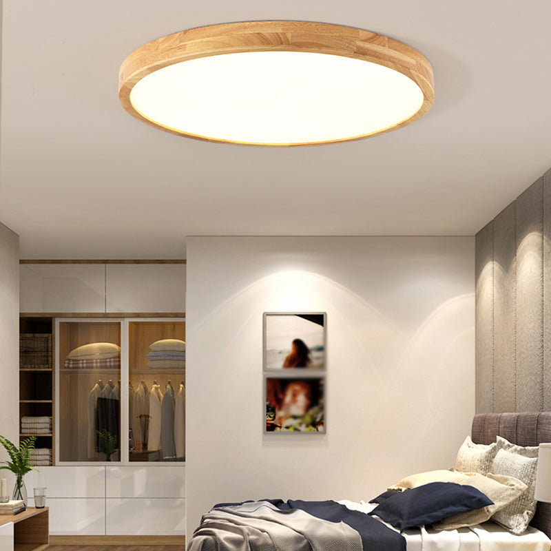 Round Flush Light Fixtures Modern Style Wood 1 Light Flush Mount Lights