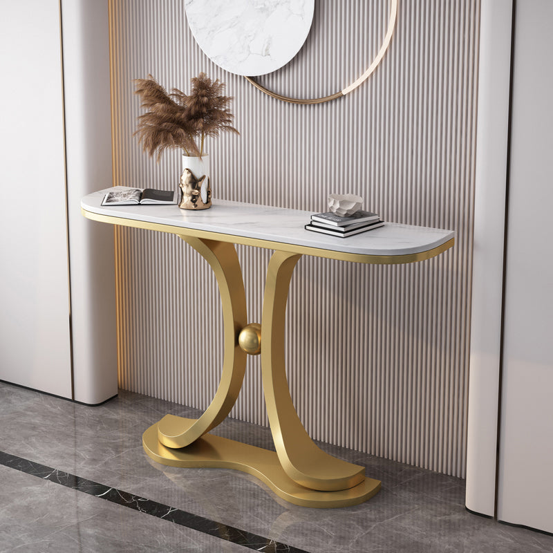 Pedestal Base Console Sofa Table with Stone Top for Hall End Table