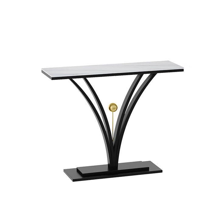 Stone Top Accent Table with Pedestal Base Console Table for Hall