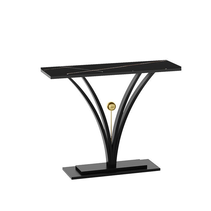 Stone Top Accent Table with Pedestal Base Console Table for Hall