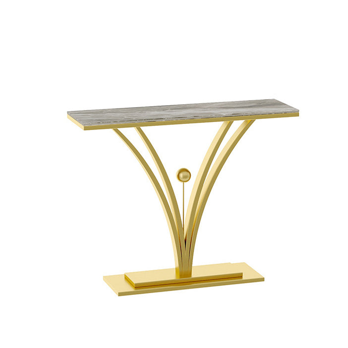 Stone Top Accent Table with Pedestal Base Console Table for Hall