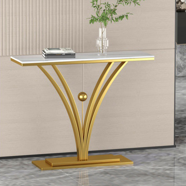 Stone Top Accent Table with Pedestal Base Console Table for Hall