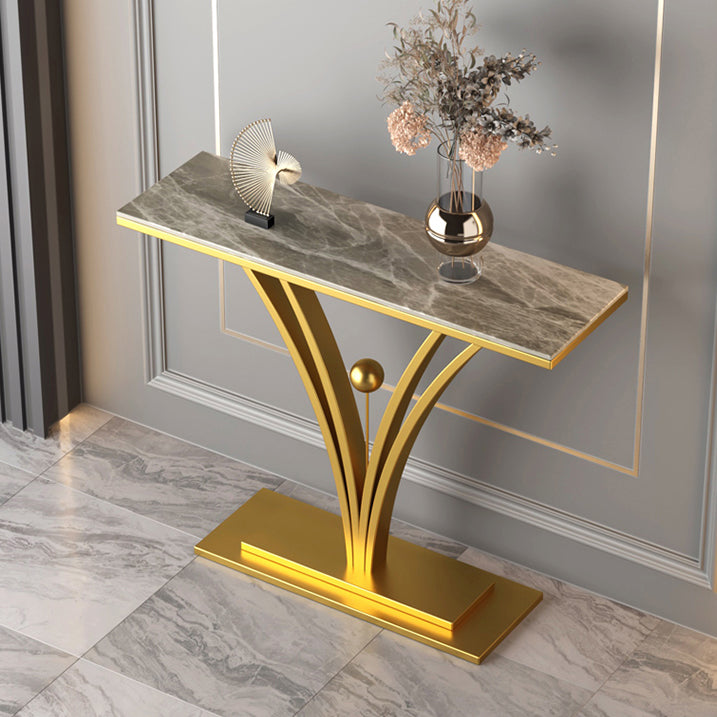 Stone Top Accent Table with Pedestal Base Console Table for Hall