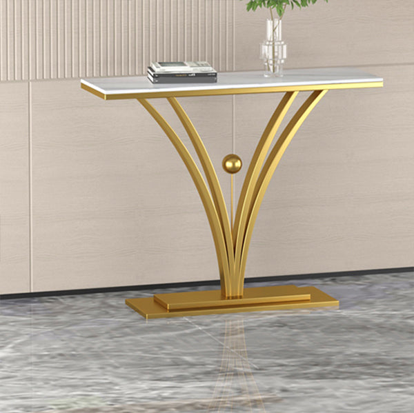 Stone Top Accent Table with Pedestal Base Console Table for Hall