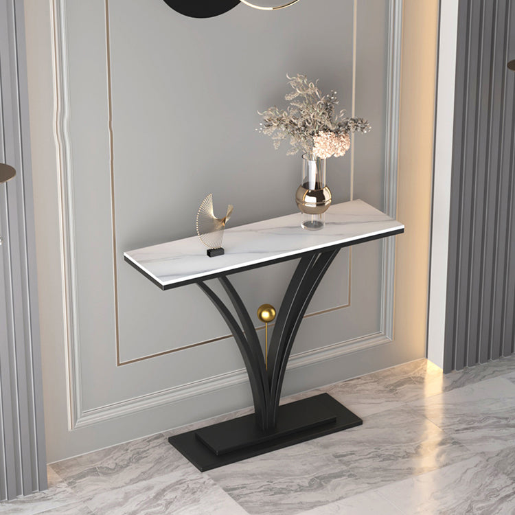 Stone Top Accent Table with Pedestal Base Console Table for Hall