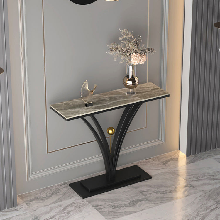 Stone Top Accent Table with Pedestal Base Console Table for Hall