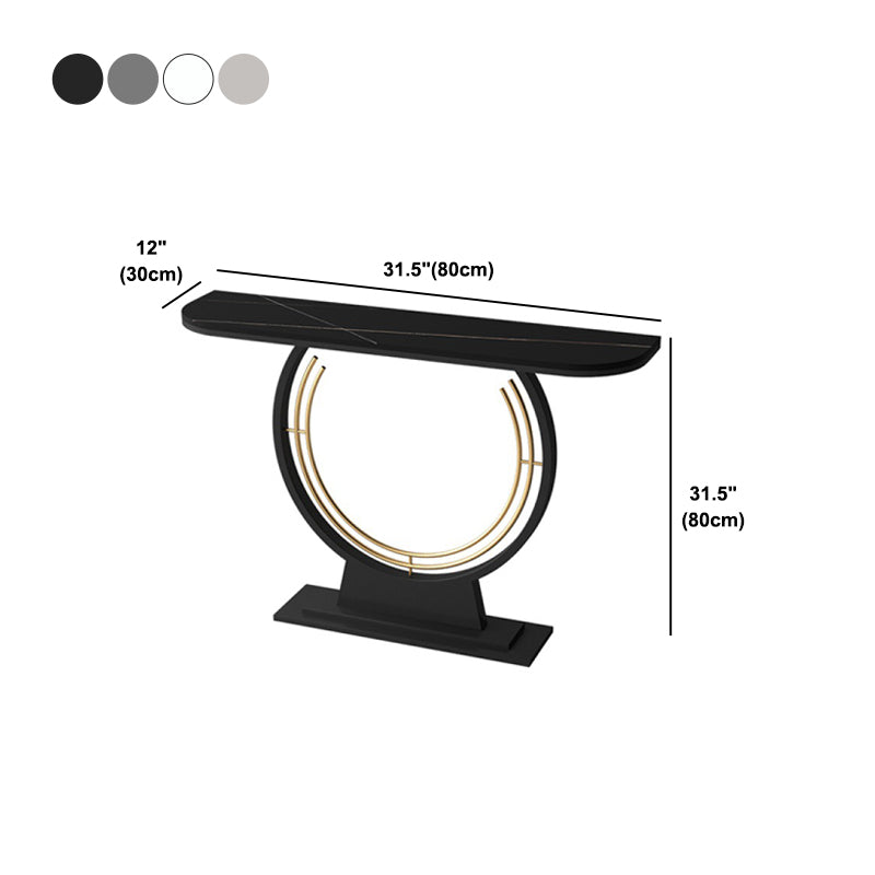 Half Moon Stone Console Table Ironcraft Frame Accent Table End Table for Hall