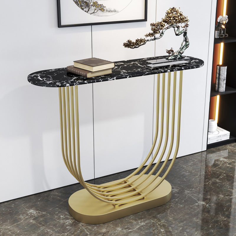 Glam Style Accent Table 31.5" High Console Table with Stone Top