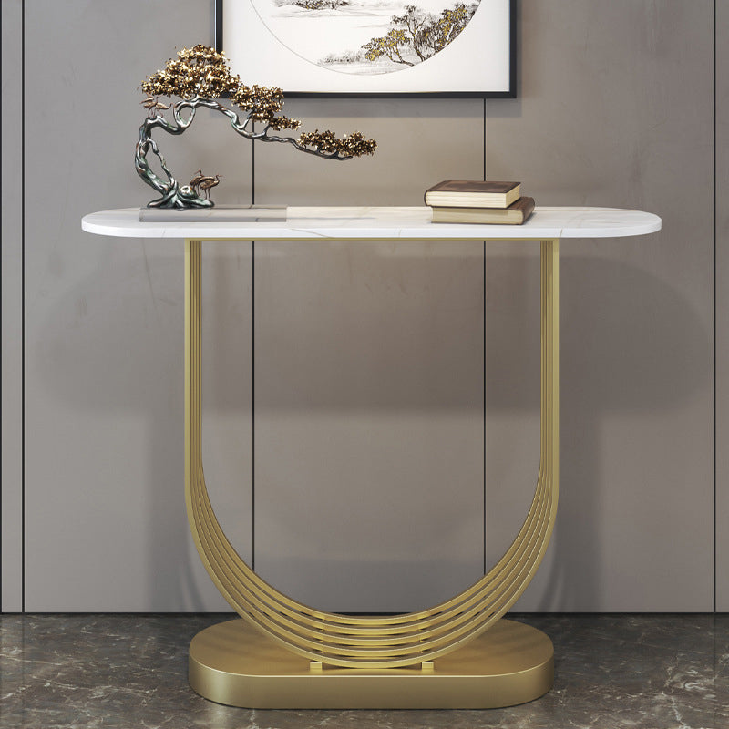 Glam Style Accent Table 31.5" High Console Table with Stone Top