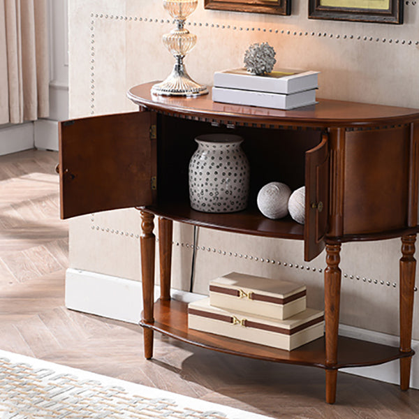 Rubbered Wood Console Table Solid Wood Accent Table with Floor Shelf for Hall