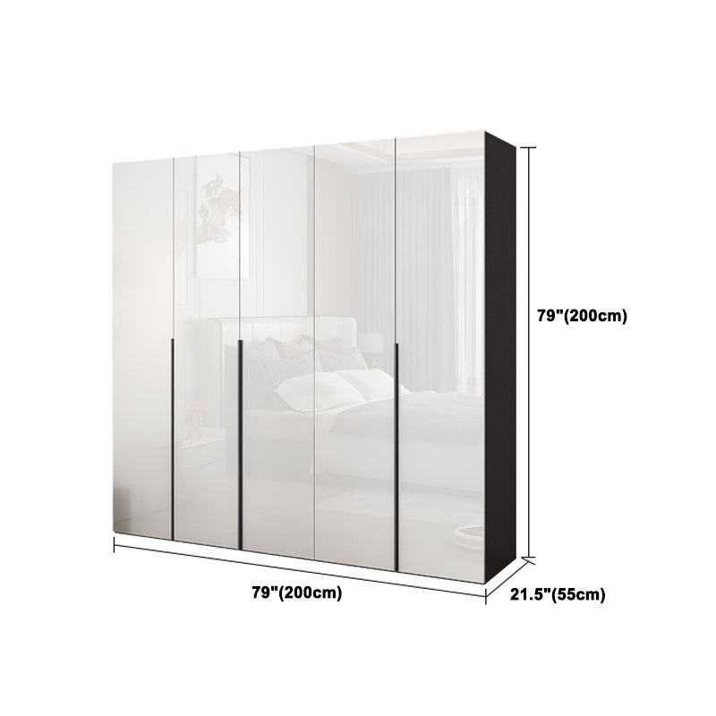 Engineered Wood Modern Wardrobe Armoire White Mirrored Finish Armoire