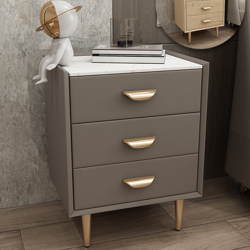 Contemporary Solid Wood Nightstand 3 - Drawer Stone Top Night Table