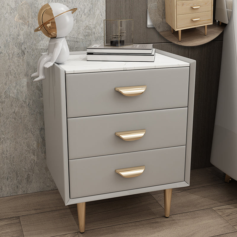 Contemporary Solid Wood Nightstand 3 - Drawer Stone Top Night Table