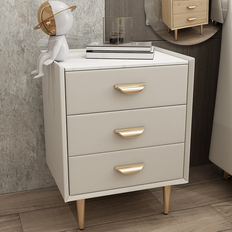 Contemporary Solid Wood Nightstand 3 - Drawer Stone Top Night Table