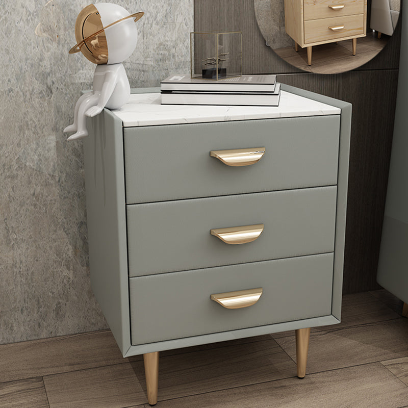 Contemporary Solid Wood Nightstand 3 - Drawer Stone Top Night Table