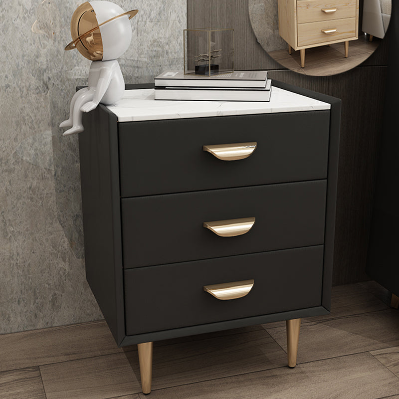 Contemporary Solid Wood Nightstand 3 - Drawer Stone Top Night Table