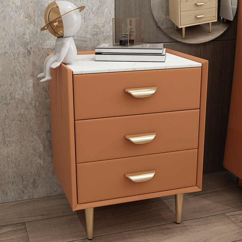 Contemporary Solid Wood Nightstand 3 - Drawer Stone Top Night Table