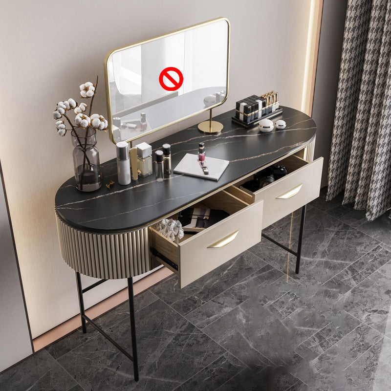 Contemporary Vanity Set, 2 Storage Drawers With Mirror & Padded Stool