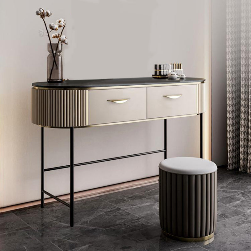 Contemporary Vanity Set, 2 Storage Drawers With Mirror & Padded Stool