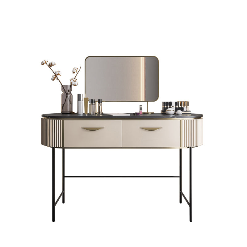 Contemporary Vanity Set, 2 Storage Drawers With Mirror & Padded Stool