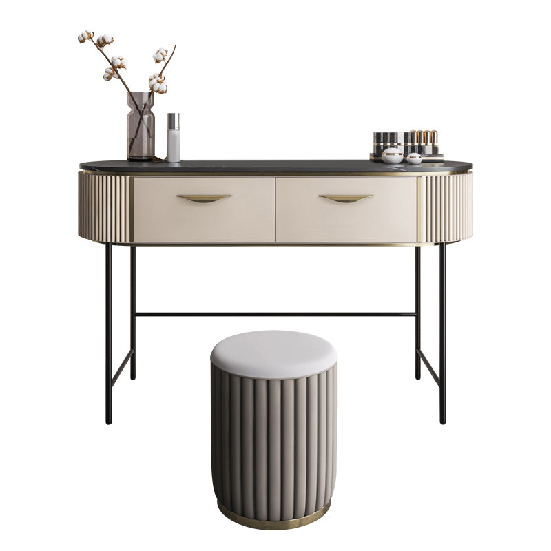 Contemporary Vanity Set, 2 Storage Drawers With Mirror & Padded Stool