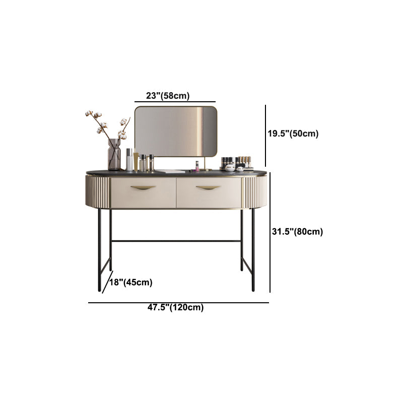 Contemporary Vanity Set, 2 Storage Drawers With Mirror & Padded Stool