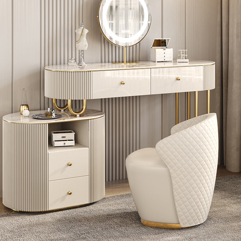 Glam Vanity Set, 2 Storage Drawers with Padded Stool in Beige