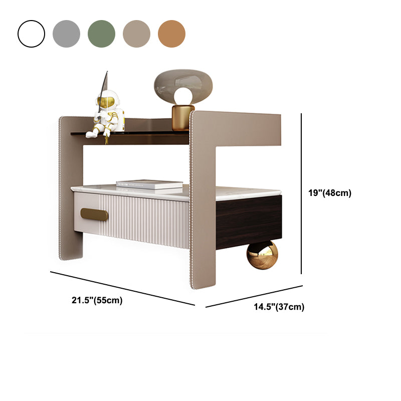 18.9"/20.5" Tall Glass/Stone Top Nightstand, Modern 1/2 - Drawer Nightstand