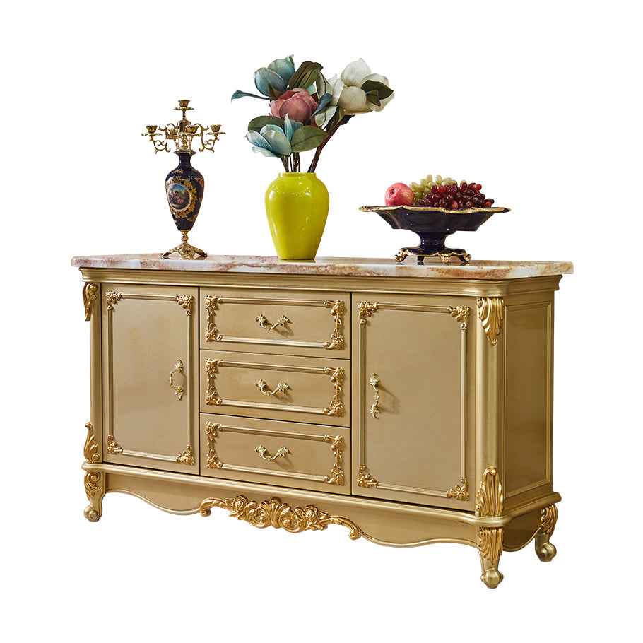 Glam Sideboard Gold Solid Wood Sideboard with 2-door for Living Room