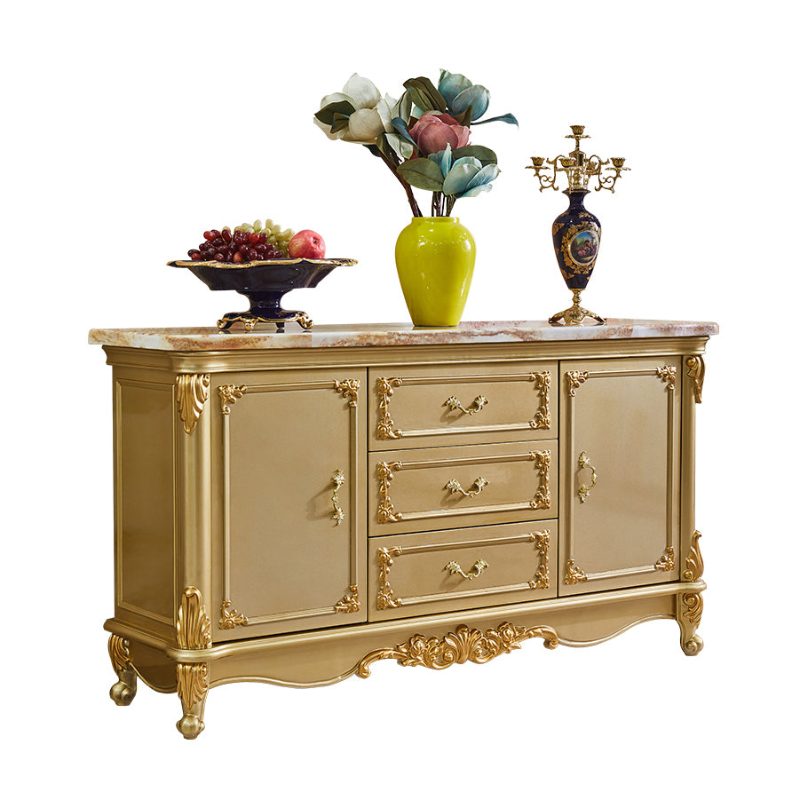 Glam Sideboard Gold Solid Wood Sideboard with 2-door for Living Room