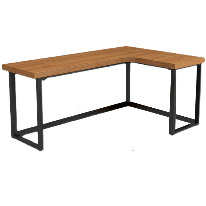 Brown Contemporary Corner Writing Desk Pine Wood Desktop Black H-Shape Base Desk