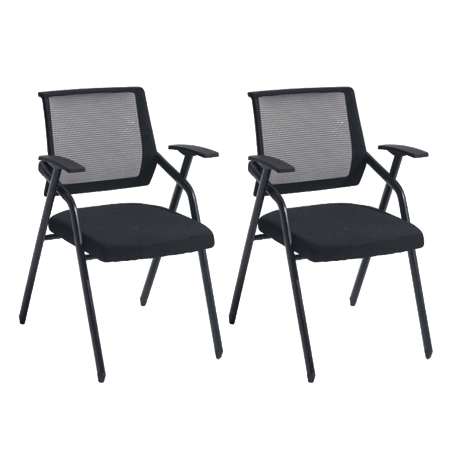 Steel Frame Folding Conference Chair Black Cotton Seat Chair with Fixed Arms