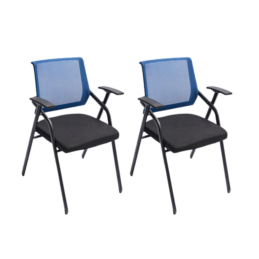 Steel Frame Folding Conference Chair Black Cotton Seat Chair with Fixed Arms