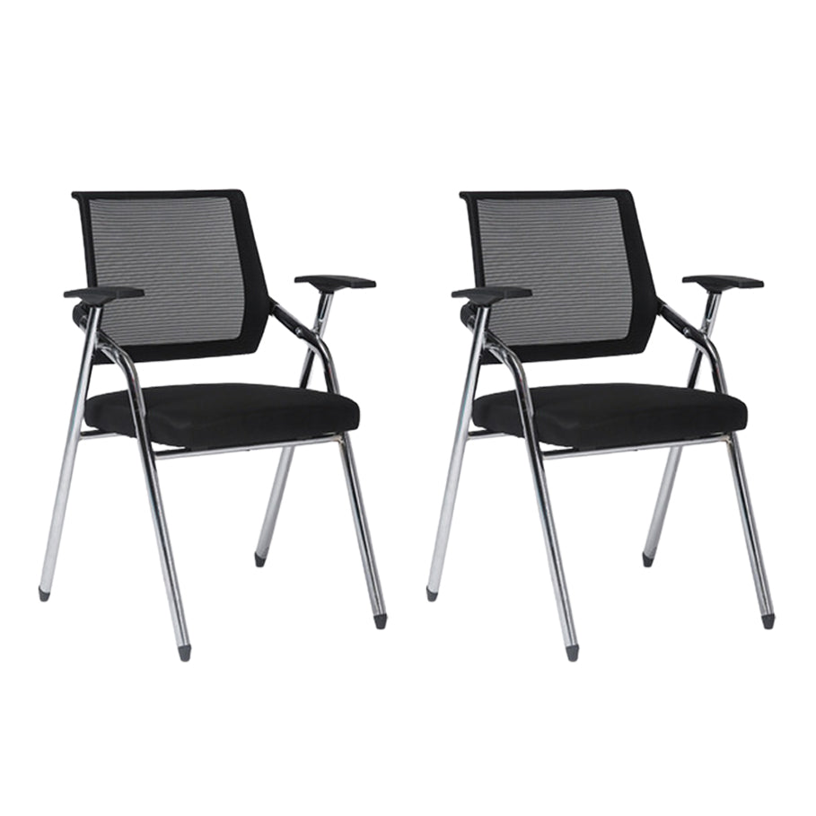 Steel Frame Folding Conference Chair Black Cotton Seat Chair with Fixed Arms