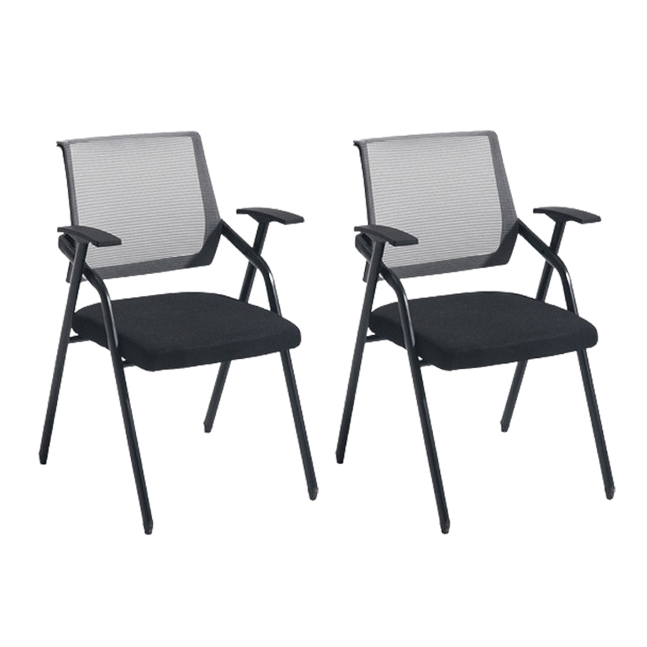 Steel Frame Folding Conference Chair Black Cotton Seat Chair with Fixed Arms