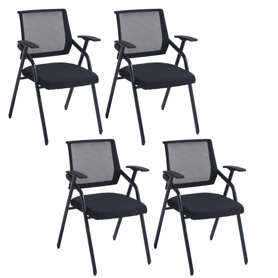 Steel Frame Folding Conference Chair Black Cotton Seat Chair with Fixed Arms