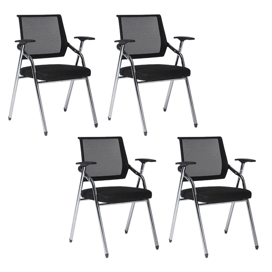 Steel Frame Folding Conference Chair Black Cotton Seat Chair with Fixed Arms