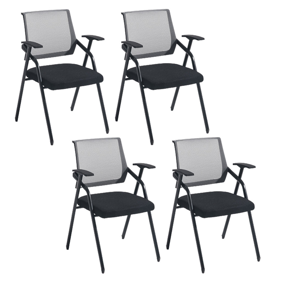 Steel Frame Folding Conference Chair Black Cotton Seat Chair with Fixed Arms