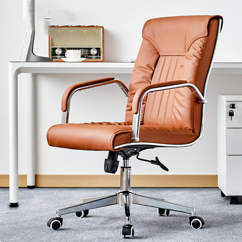 Metal Base Office Chair with Wheels Contemporary Leather Task Chair