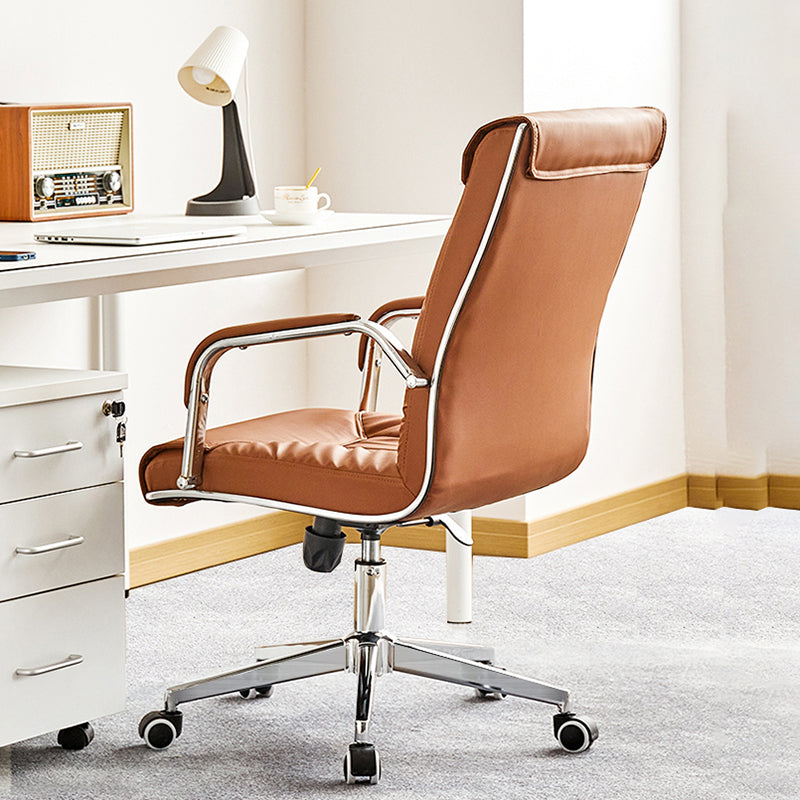 Metal Base Office Chair with Wheels Contemporary Leather Task Chair