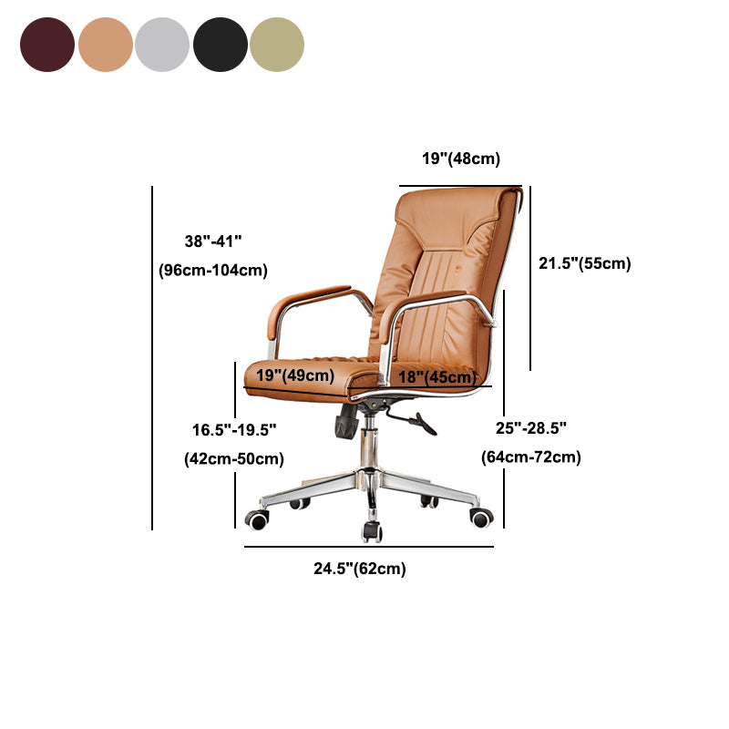 Metal Base Office Chair with Wheels Contemporary Leather Task Chair