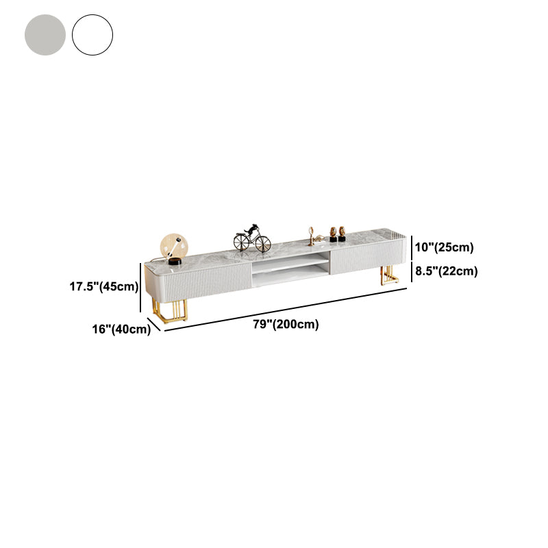 Glam Style Stone TV Stand Open Storage TV Console with 2 Drawers