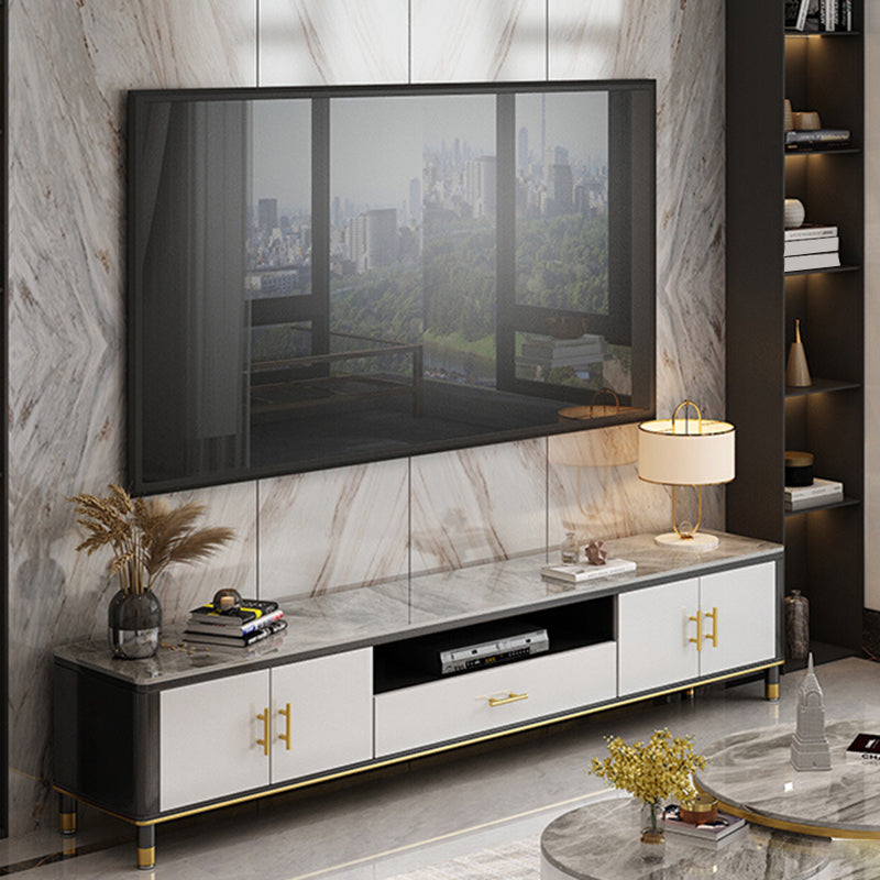 Glam Style TV Stand Stone Open Storage TV Console with Cabinet