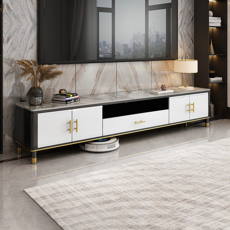 Glam Style TV Stand Stone Open Storage TV Console with Cabinet