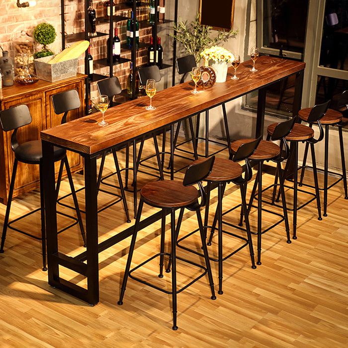 Industrial Solid Wood Bistro Accent Dining Table Trestle Indoor Patio Bar Table