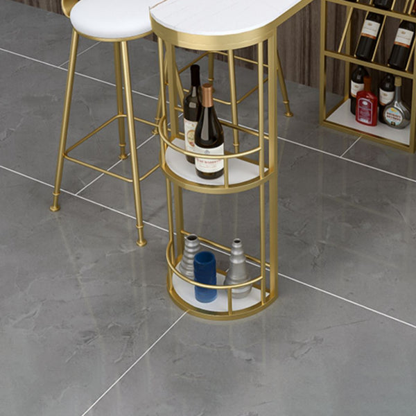 Contemporary Bistro Accent Dining Table Stone and Metal Bar Table with Wine Rack