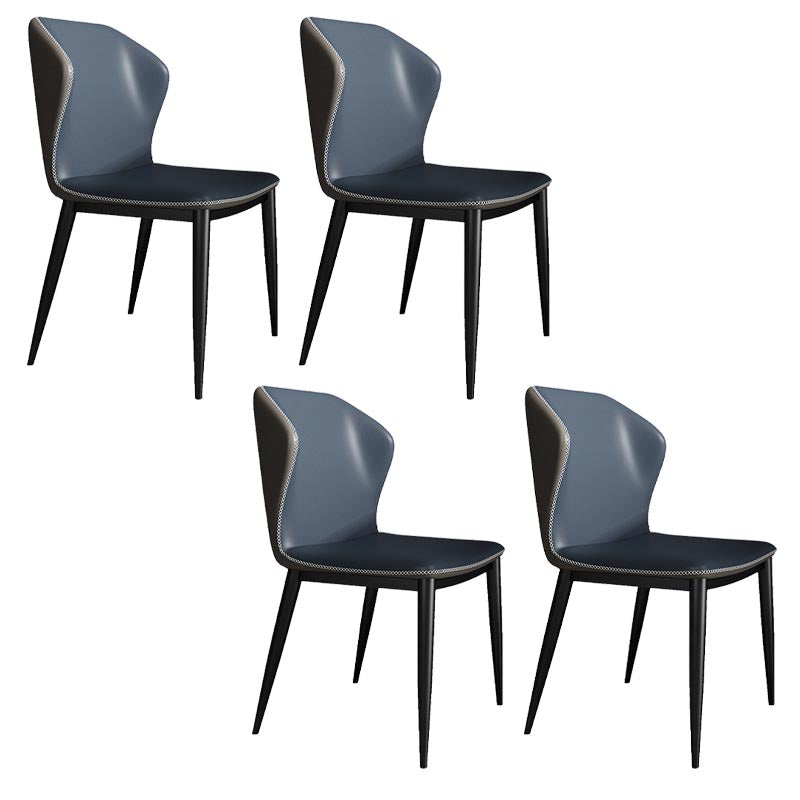 Upholstered Leather Dining Chair Contemporary Side Chair with Black Base