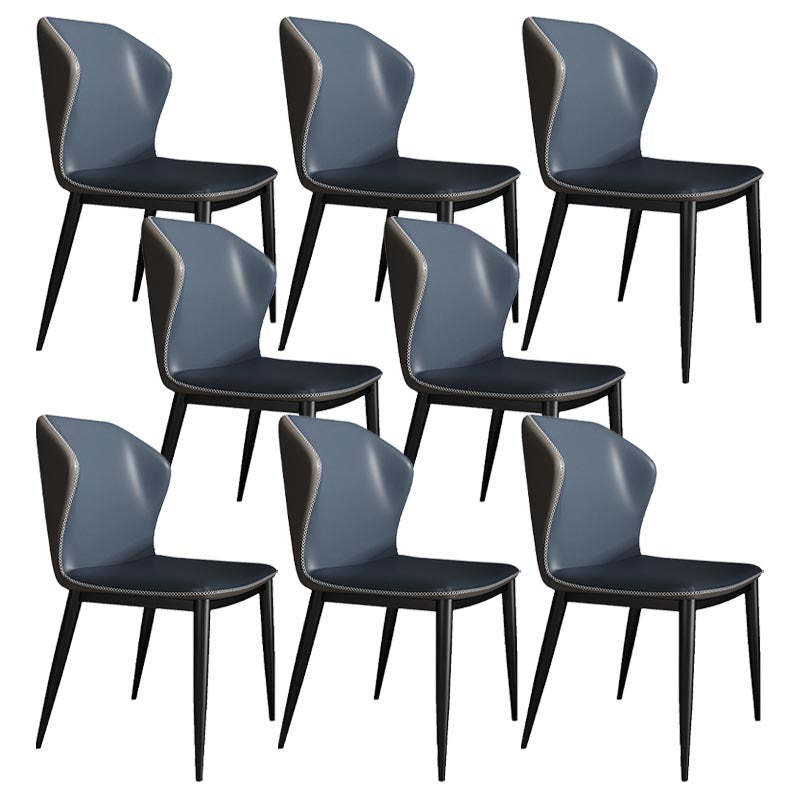 Upholstered Leather Dining Chair Contemporary Side Chair with Black Base