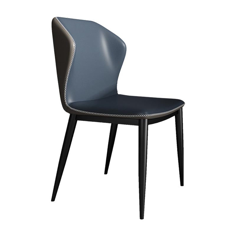 Upholstered Leather Dining Chair Contemporary Side Chair with Black Base